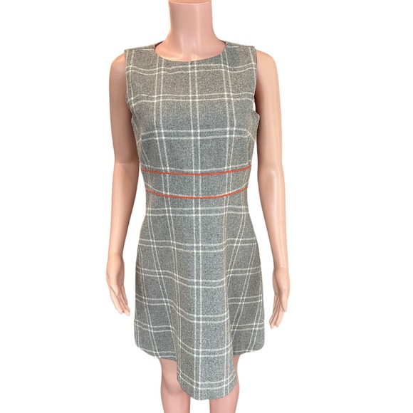 Sail to Sable STS Grey Plaid Wool Blend A-Line Shift Dress Mod Vibe Size 6 - Picture 2 of 10